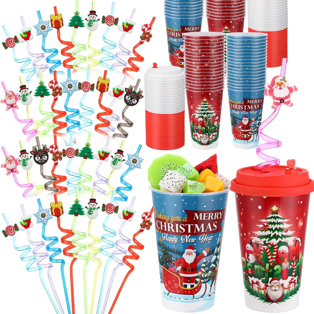 Christmas Party Straw, Lid and Cup 36 Sets